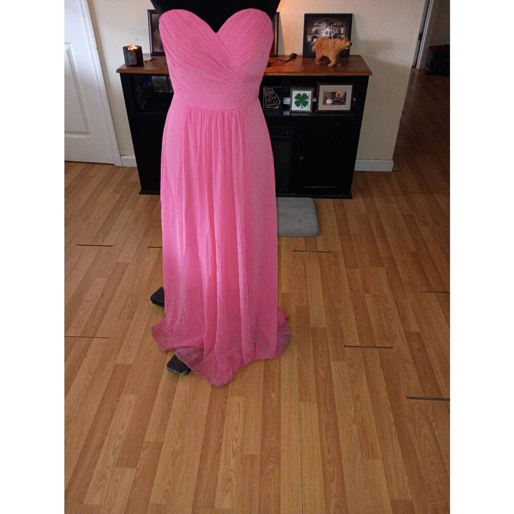Size 4 Bill Levkoff Pink Coral Strapless Rear Zip Maxi Formal Dress Wedding Prom